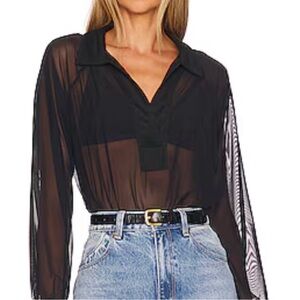 NWT Revolve | Lanston Mesh Pullover Polo Black Large